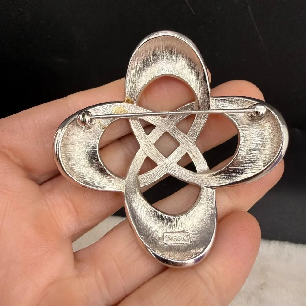 Vintage Trifari Brooch Atomic Celtic Silver And Gold Tone Signed